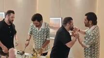 Watch: धोनी ने सलमान के साथ सेलिब्रेट किया बर्थडे, वाइफ साक्षी ने छुए पैर