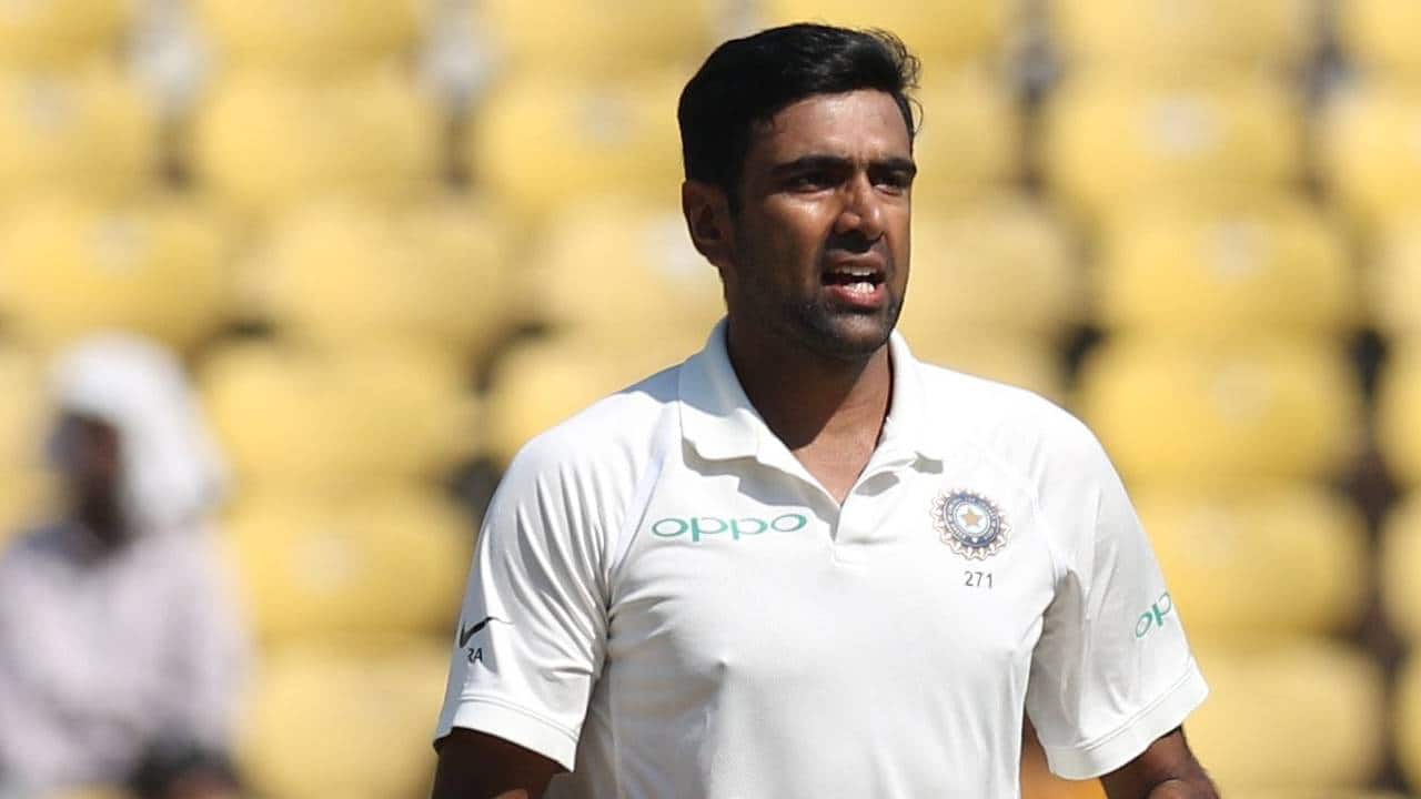 Ashwin bowling in a Test match