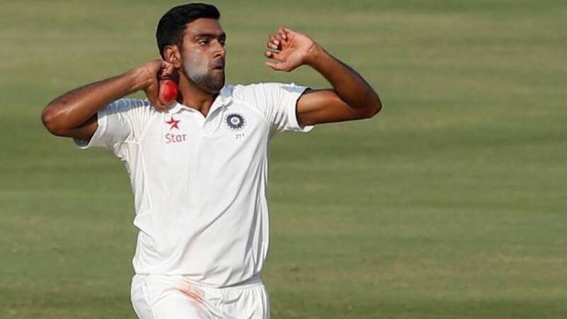 Ashwin bowling in a Test match