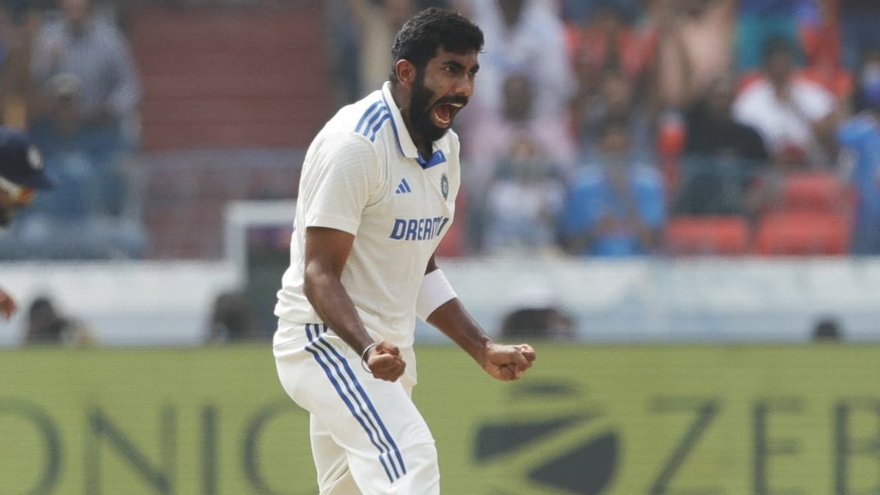 Bumrah celebrating after taking a wicket