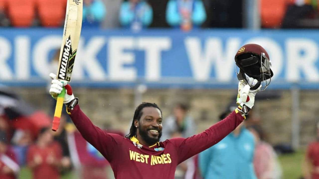 Gayle celebrating his double-ton