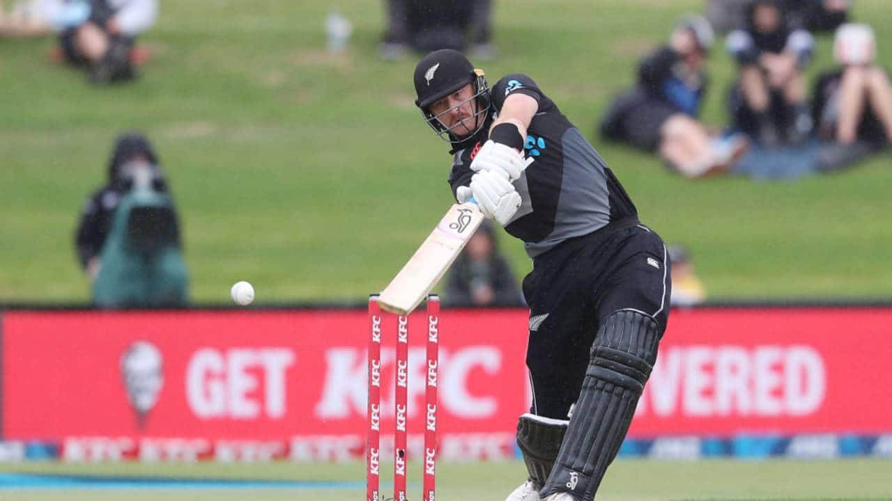 Guptill hitting a great shot during a T20I match
