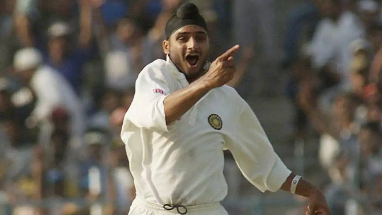 Harbhajan bowling for India during a Test