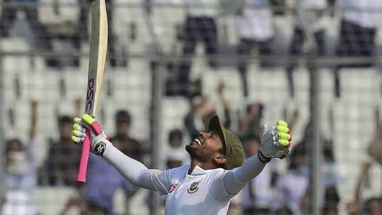 Rahim celebrating after scoring a double-ton against Zimbabwe