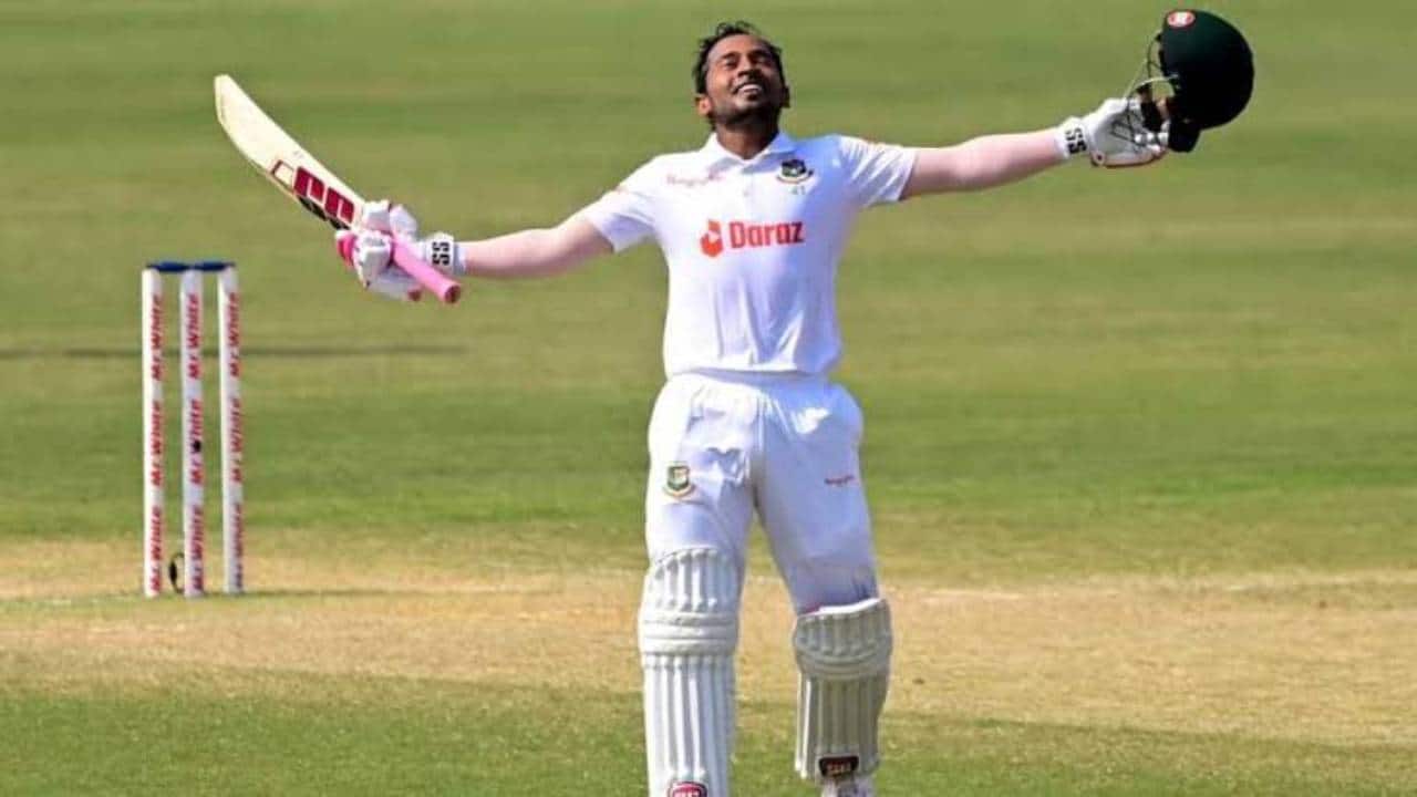 Rahim celebrating after scoring a Test century against Pakistan