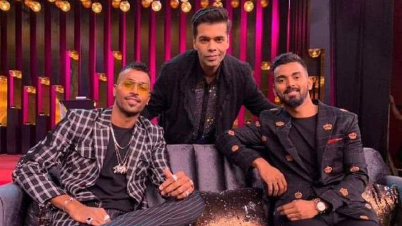 KL Rahul sitting with Hardik and Karan Johar