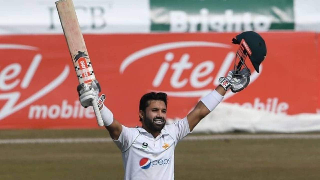 Rizwan scoring a Test ton against Bangladesh