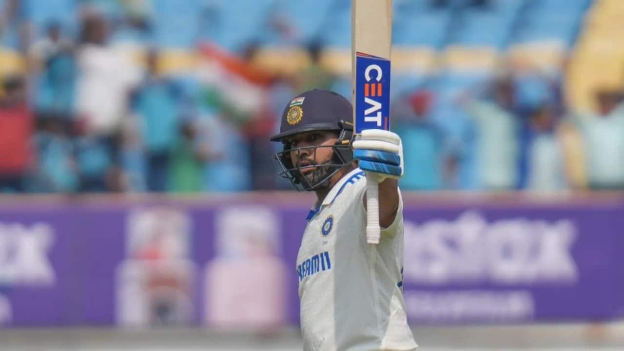 Rohit hitting a half-century for India during a Test match