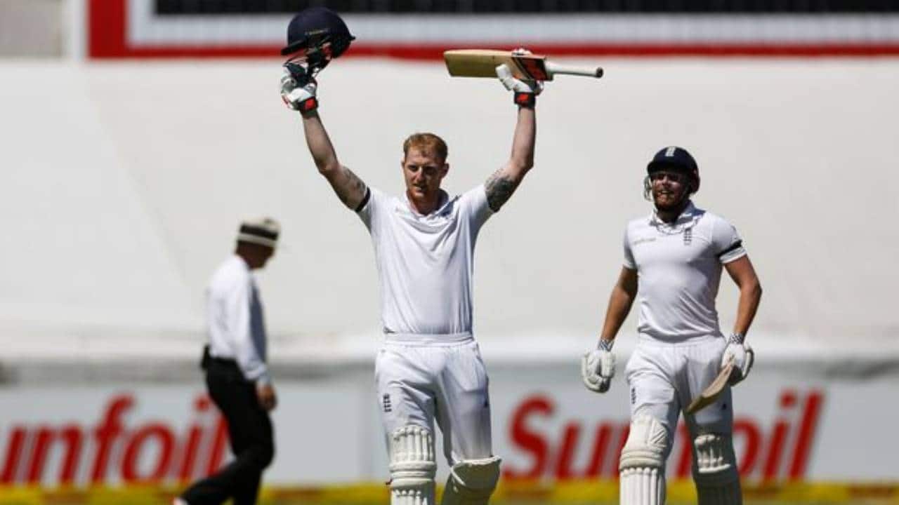 Stokes celebrating after scoring a double-ton