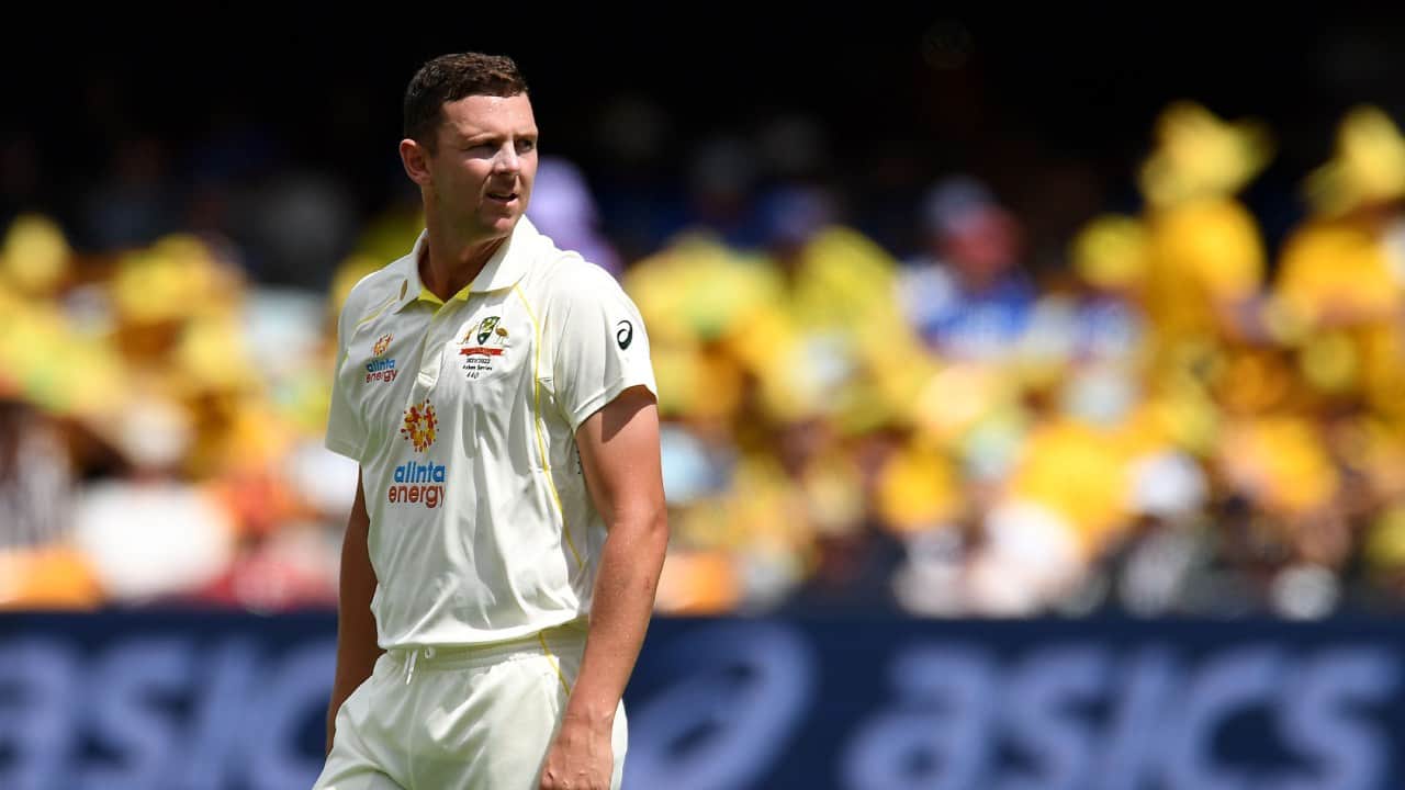 Hazlewood bowling during a Test match