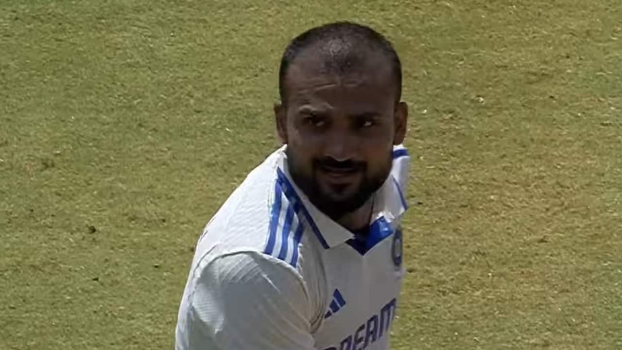 Akash Deep taking a wicket against Bangladesh