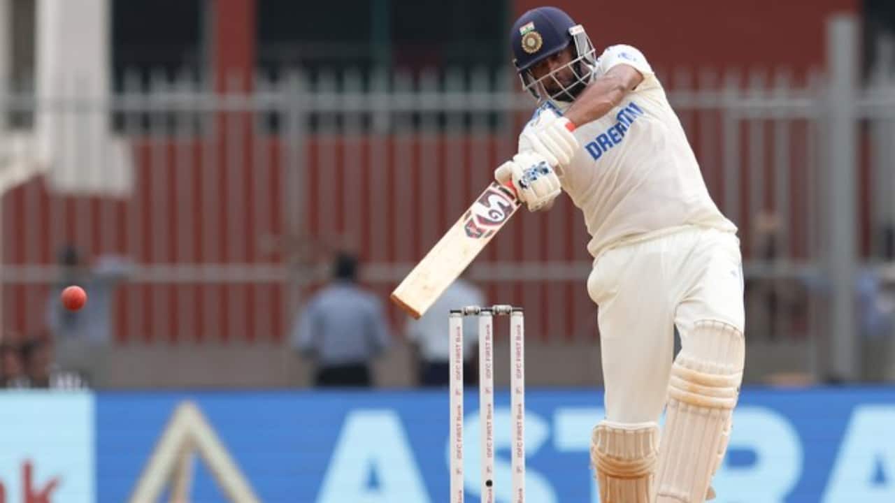 Ashwin playing a shot during the Test match