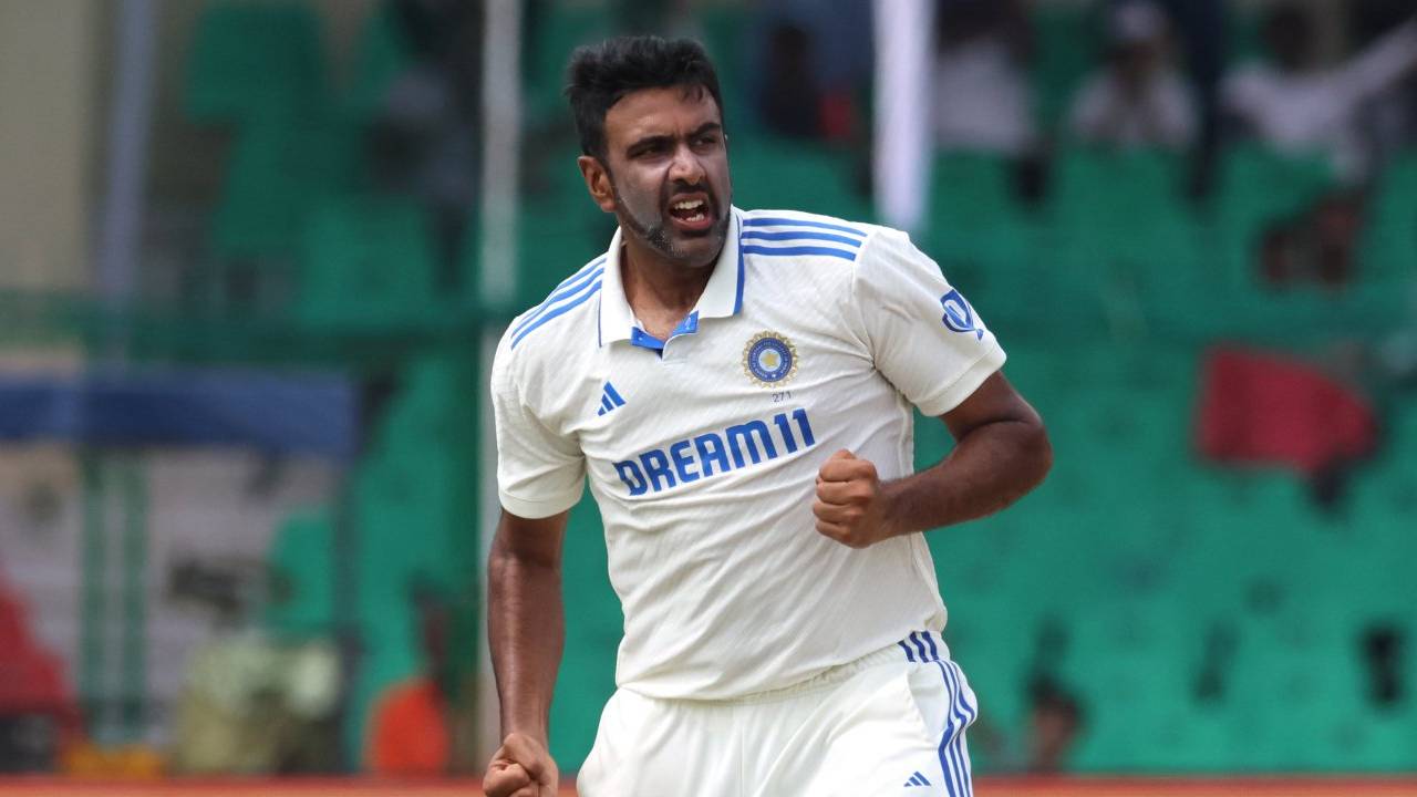 Ashwin taking a wicket during the Test match