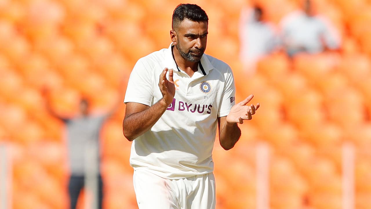 Ashwin bowling for India during a Test match