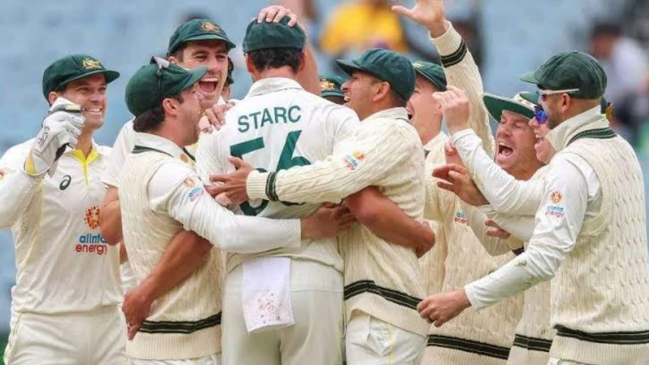 Australian team celebrating during a Test match