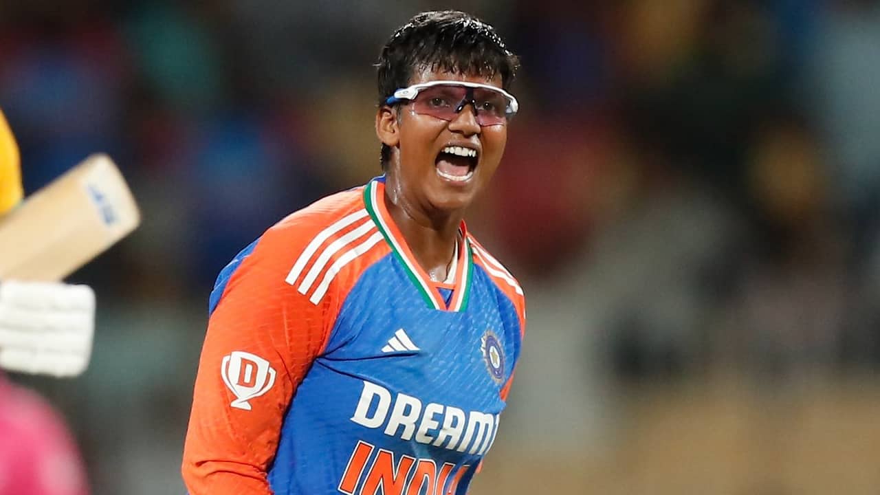 Deepti taking a wicket during a T20I