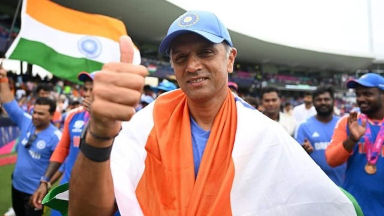 Dravid celebrating India's T20 WC 2024 triumph