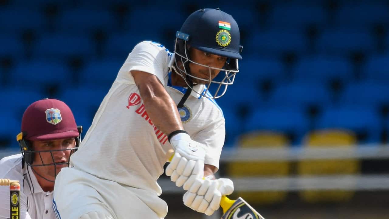 Kishan batting for India in a Test match