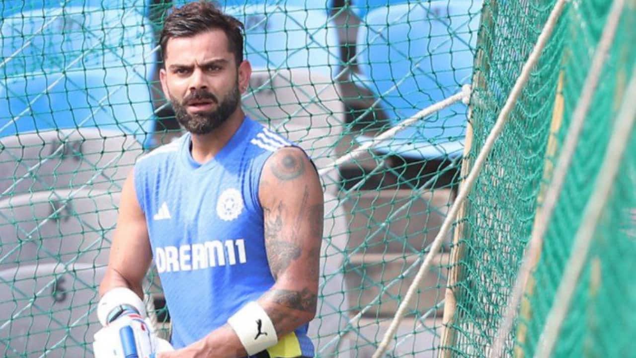 Kohli practicing in the nets