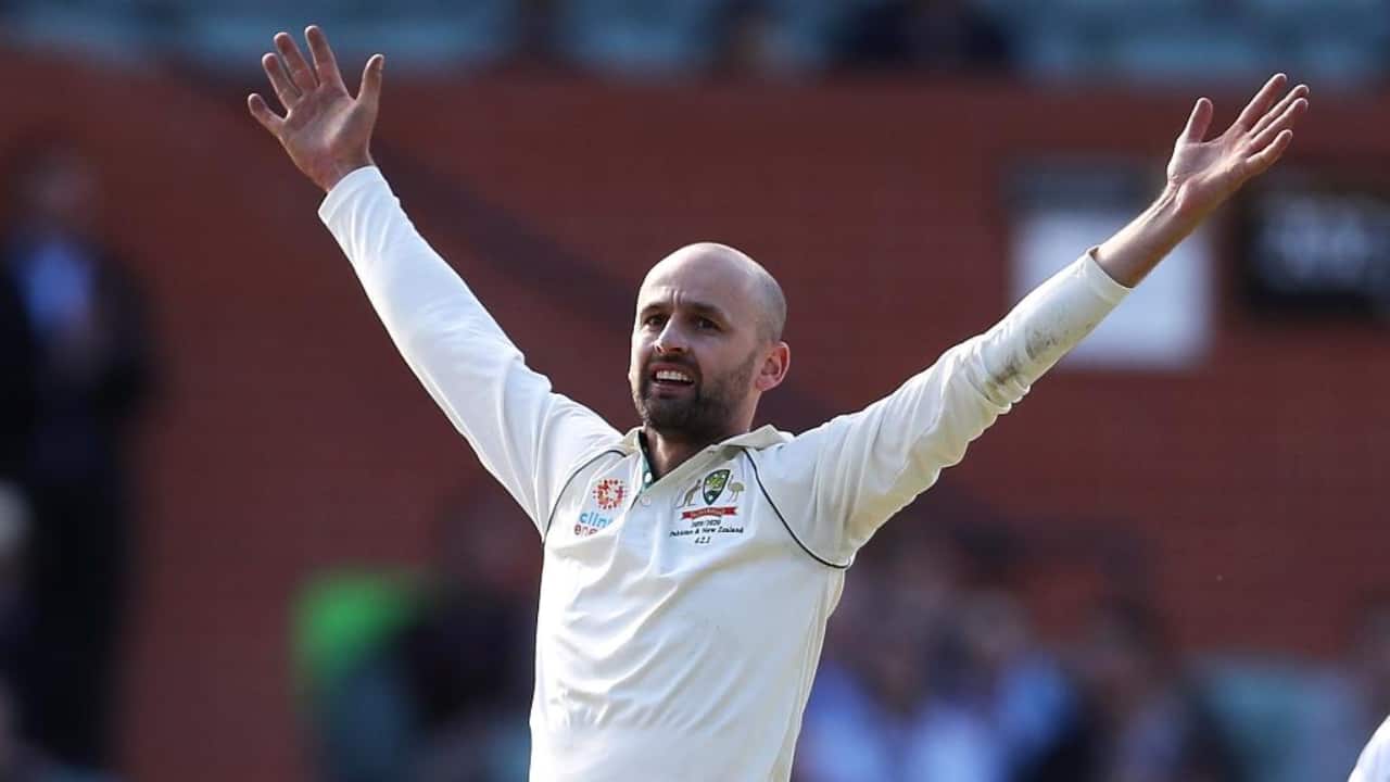 Lyon bowling for Australia in a Test match
