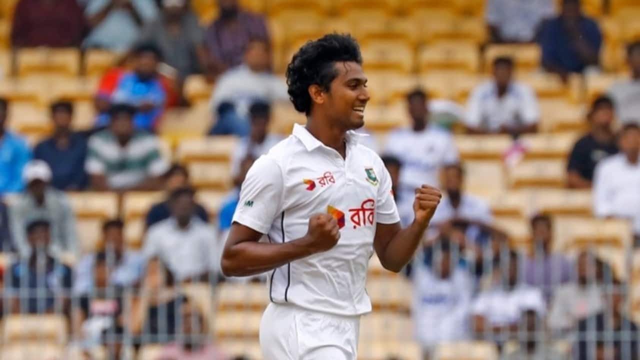 Mahmud taking a wicket against India