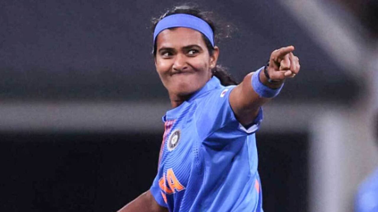 Shikha bowling during a T20I