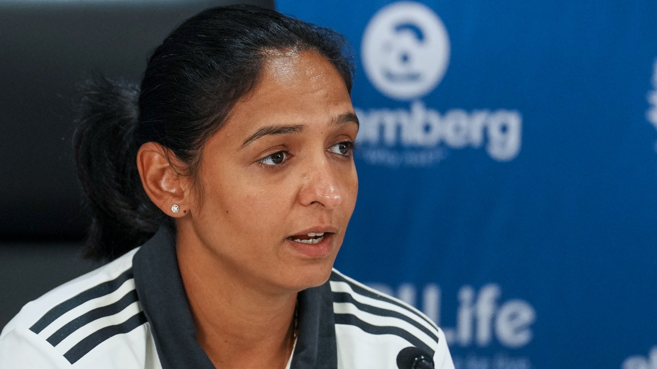 Harmanpreet speaking at a press-conference