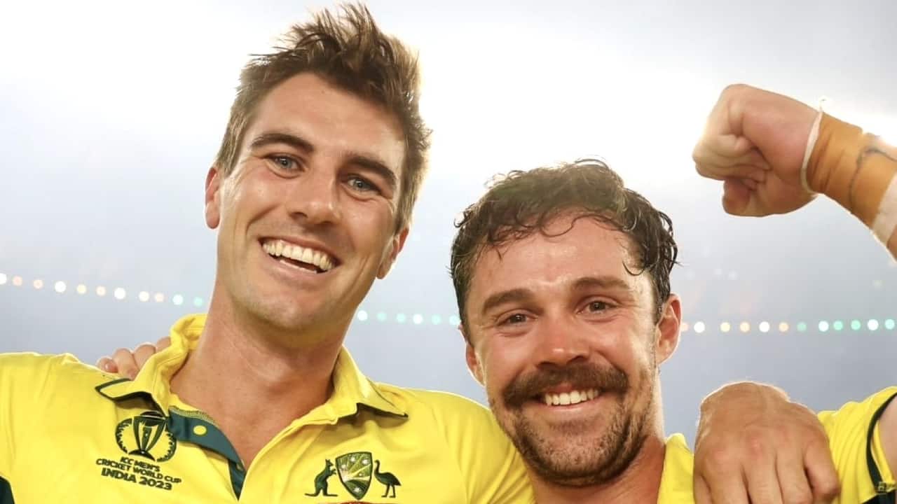 Pat Cummins and Travis Head during an ODI match