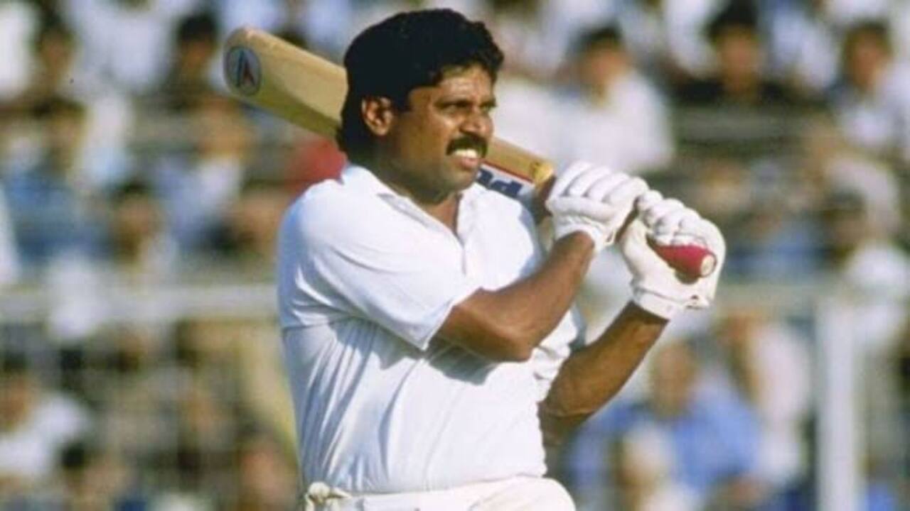 Kapil Dev batting during a Test match