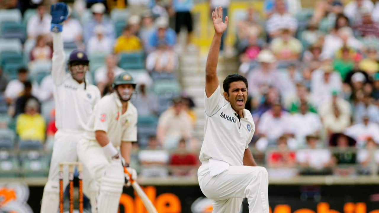 Kumble bowling during a Test match