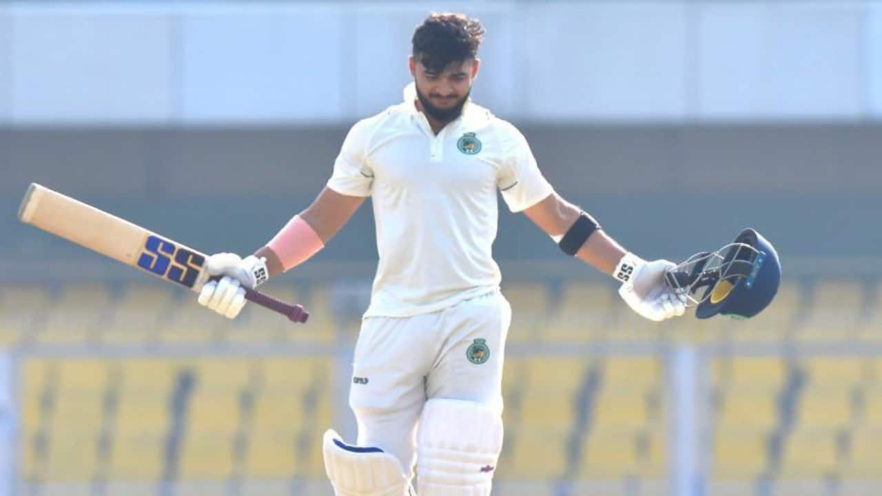 Parag scoring a century in Ranji Trophy