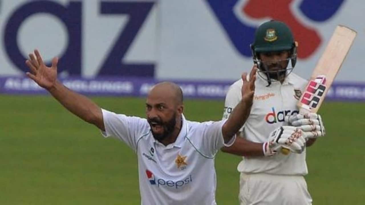 Sajid taking a wicket against Bangladesh