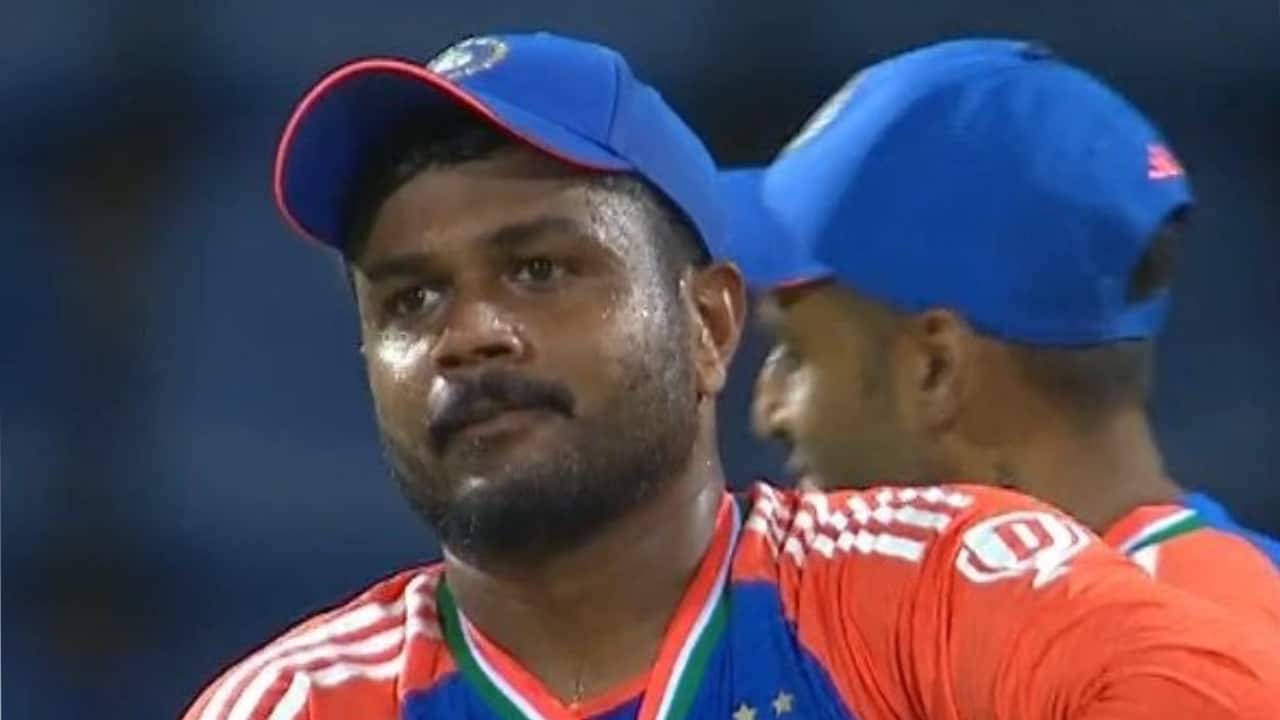 Samson wicket-keeping during a T20I