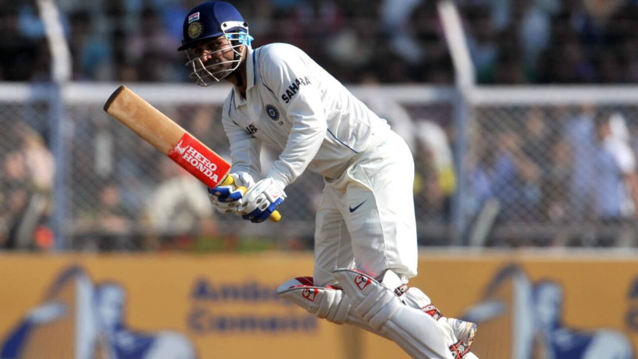 Sehwag batting during a Test match