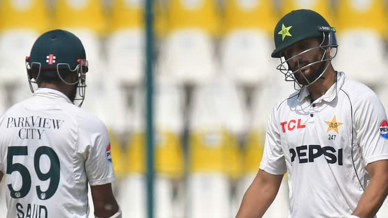 Shakeel and Agha batting against England