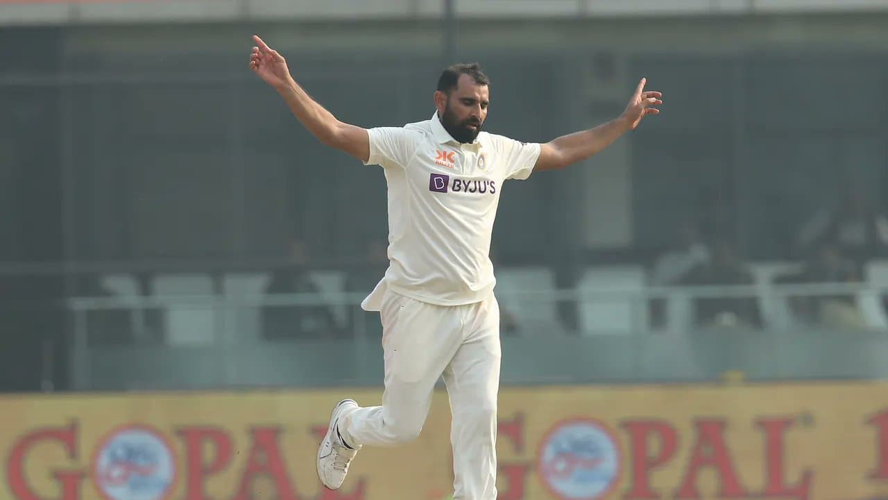 Shami taking a wicket during a Test match