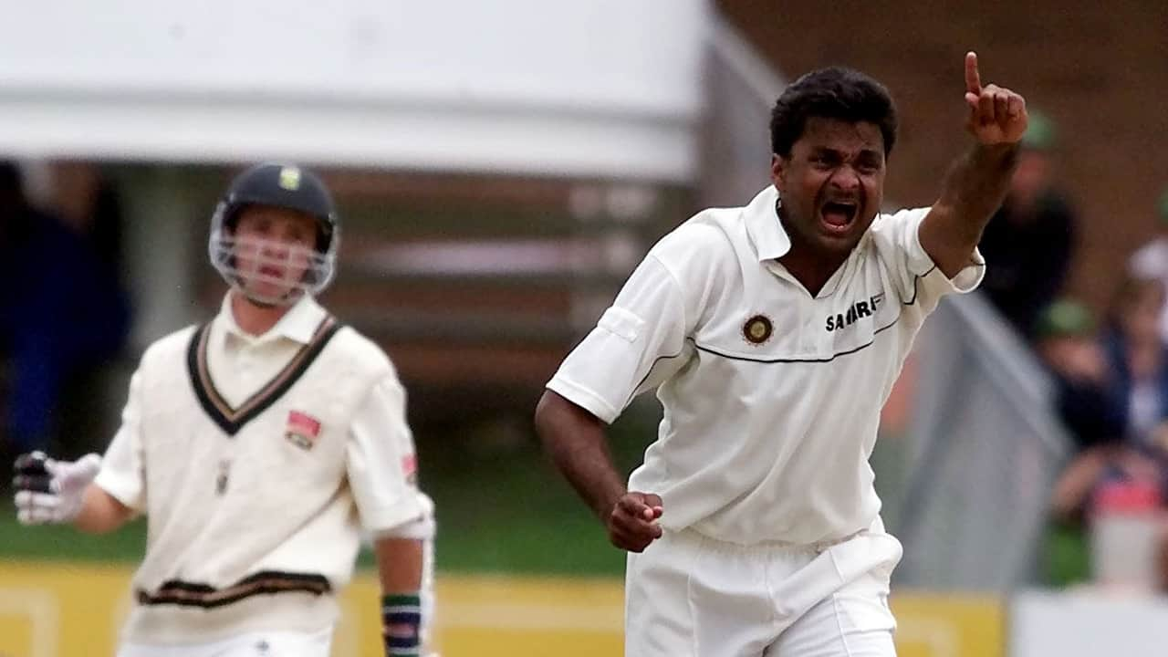 Srinath taking a Test wicket in a Test match