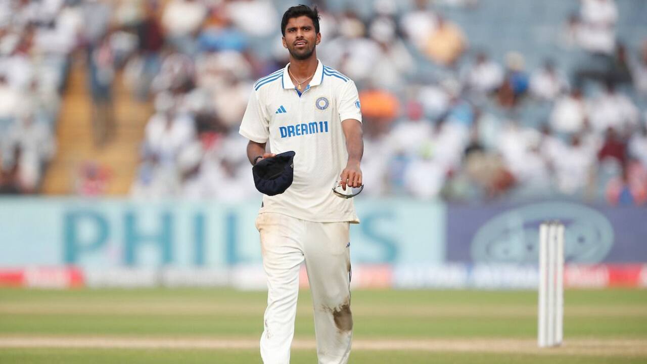 Sundar bowling during a Test match