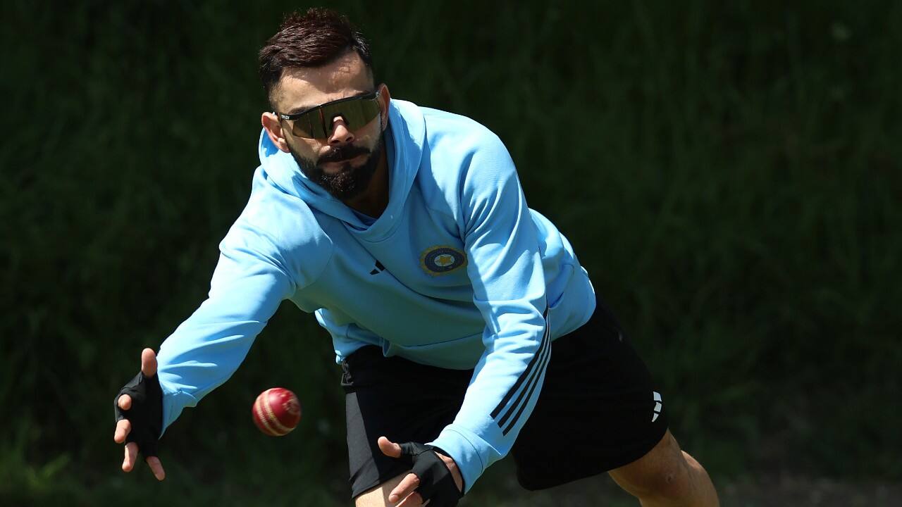 Kohli fielding during a training session