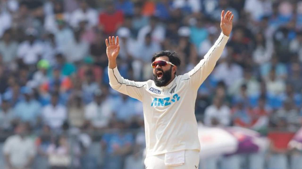 Ajaz Patel taking a wicket during a Test match