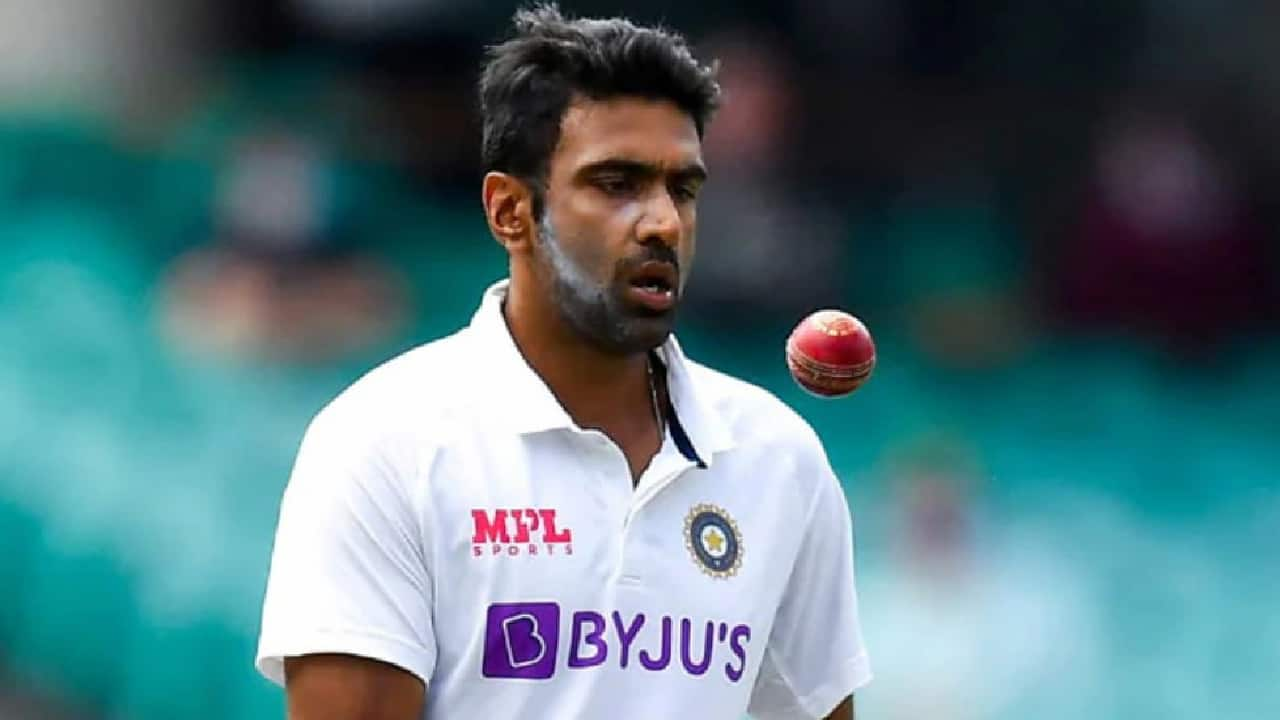 Ashwin bowling during a Test match