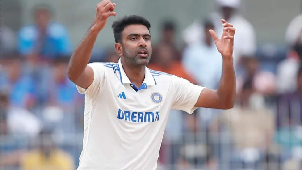 Ashwin bowling during a Test match