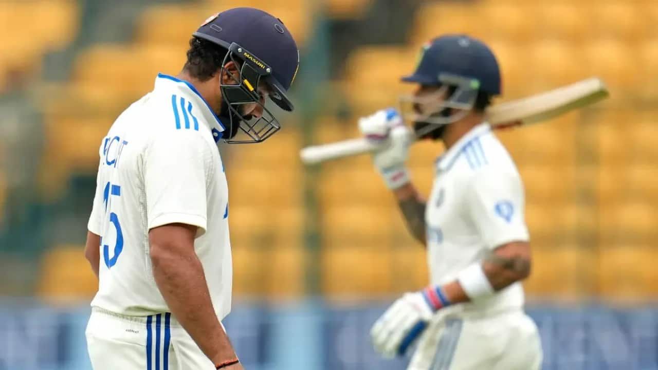 Rohit and Virat batting during a Test match