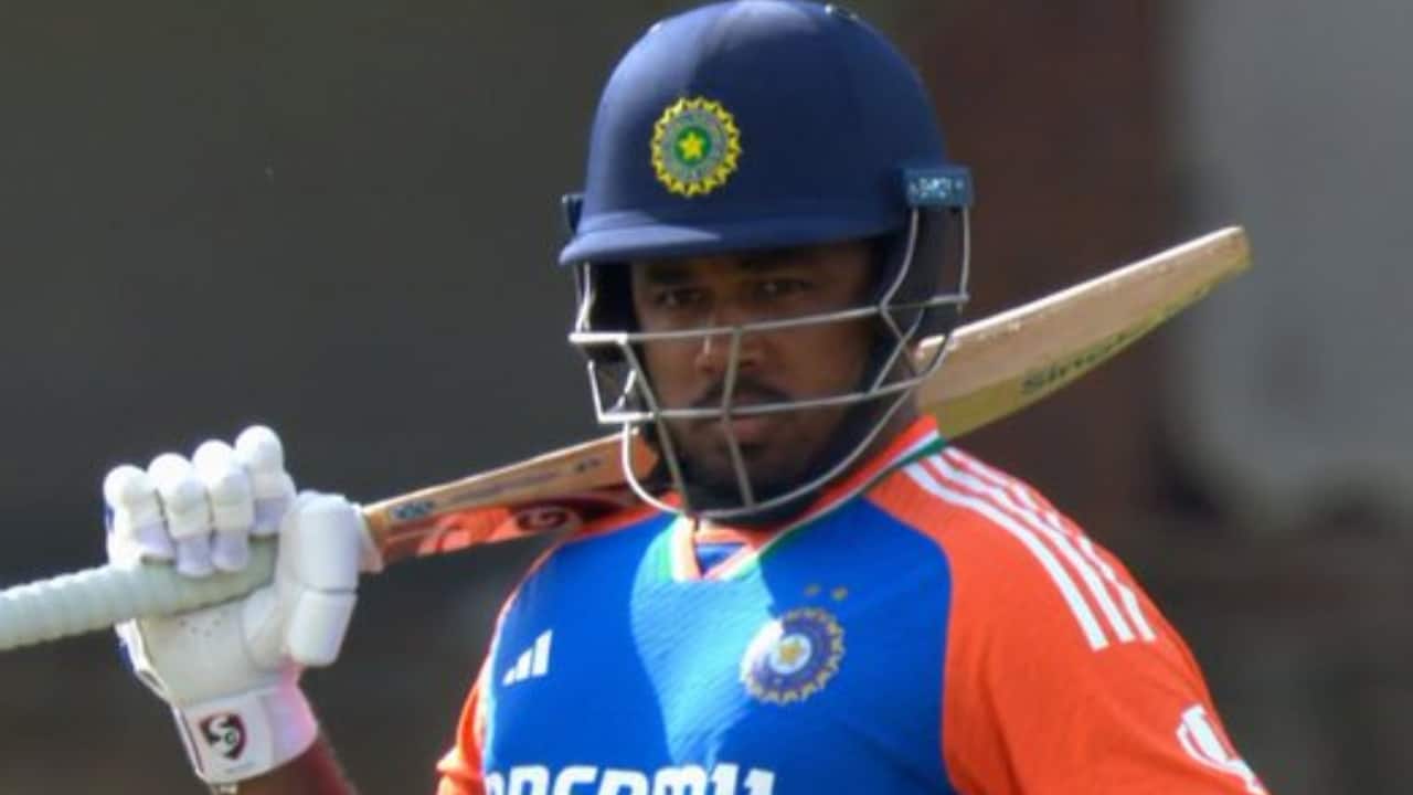 Samson batting during a T20I