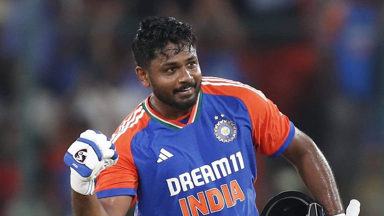 Samson batting during a T20I