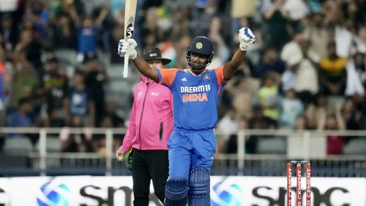 Samson batting during a T20I