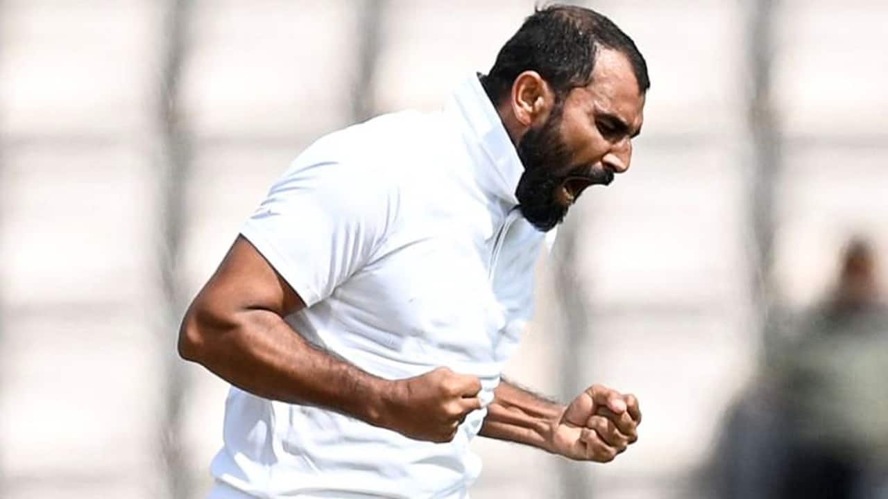 Shami taking a wicket during a Ranji Trophy match