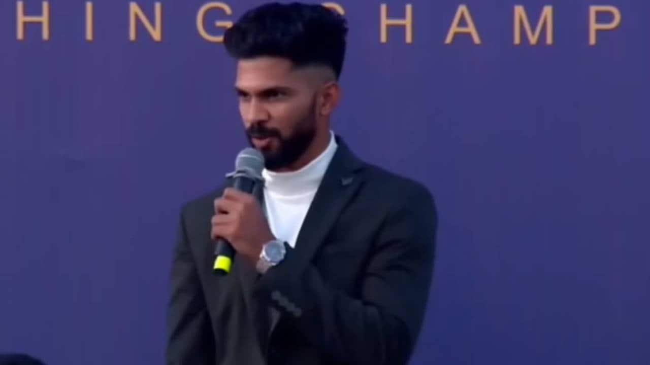 Gaikwad speaking at an event