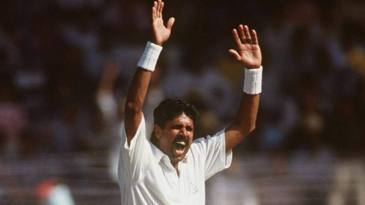 Kapil Dev taking a Test wicket