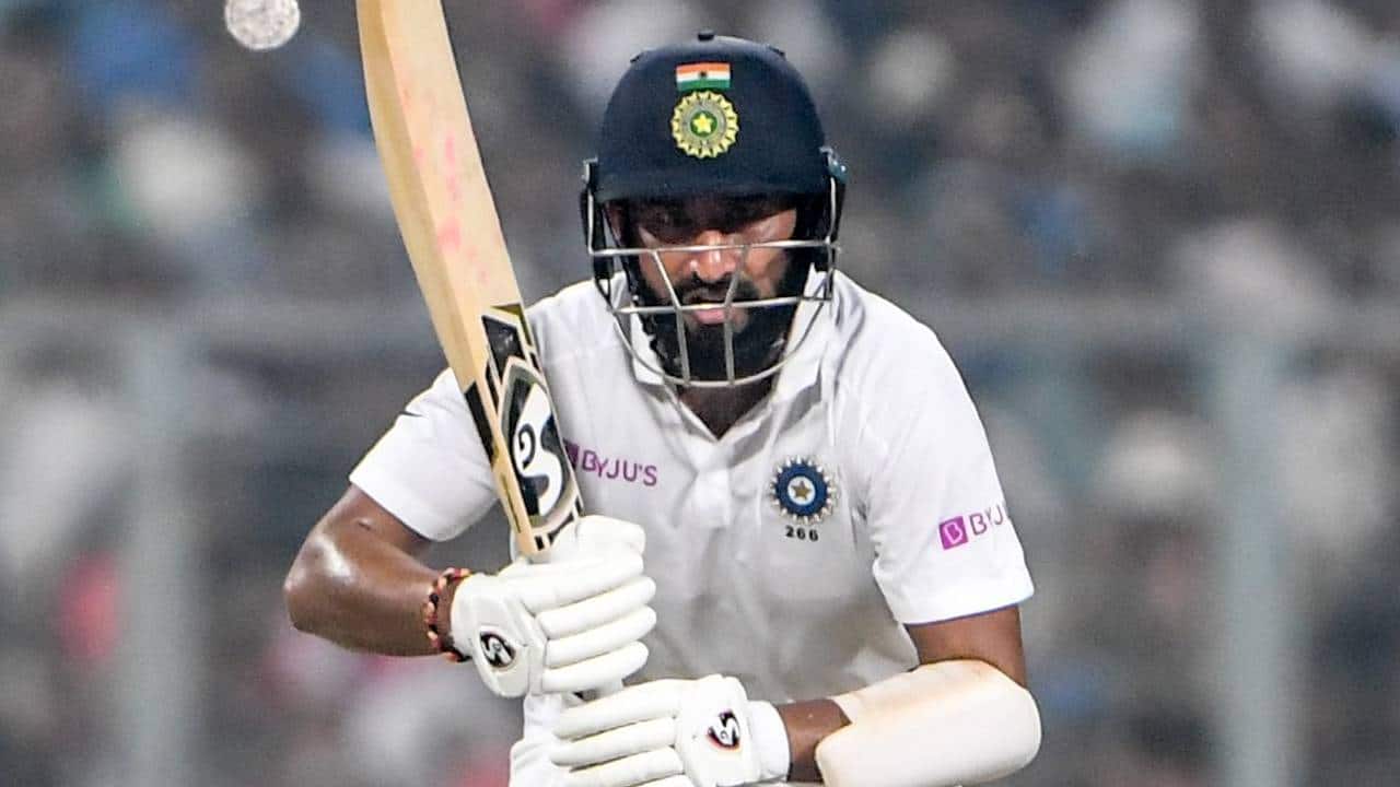 Pujara batting during a Test match